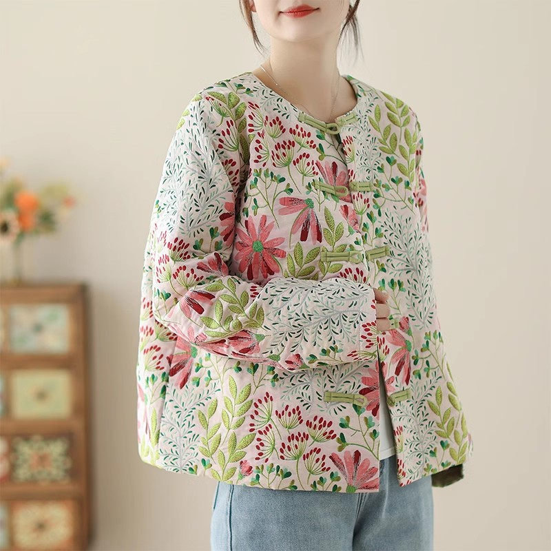 Manteau court rétro pour femme, veste jacquard, chemise florale, style ethnique chinois, cardigan bouton adt décontracté, automne, Y-k2582