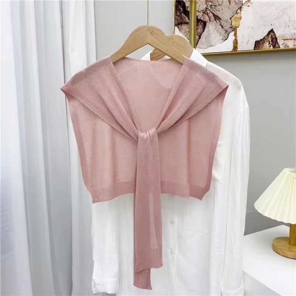 Châle fin tricoté style coréen avec nœud, léger, écharpe climatisation, fausse collier-capes pour femmes et filles