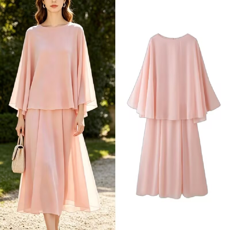 Robe longue élégante et décontractée pour femme, coupe droite, col rond, manches longues, couleur unie, style châle, Printemps-Été 2026