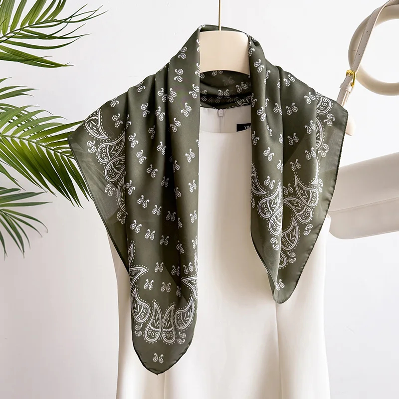 Foulard carré imprimé fleurs de cajou 70 cm pour femme, en soie imitation respirante, petit foulard décoratif de luxe, foulard de tête, polyvalent