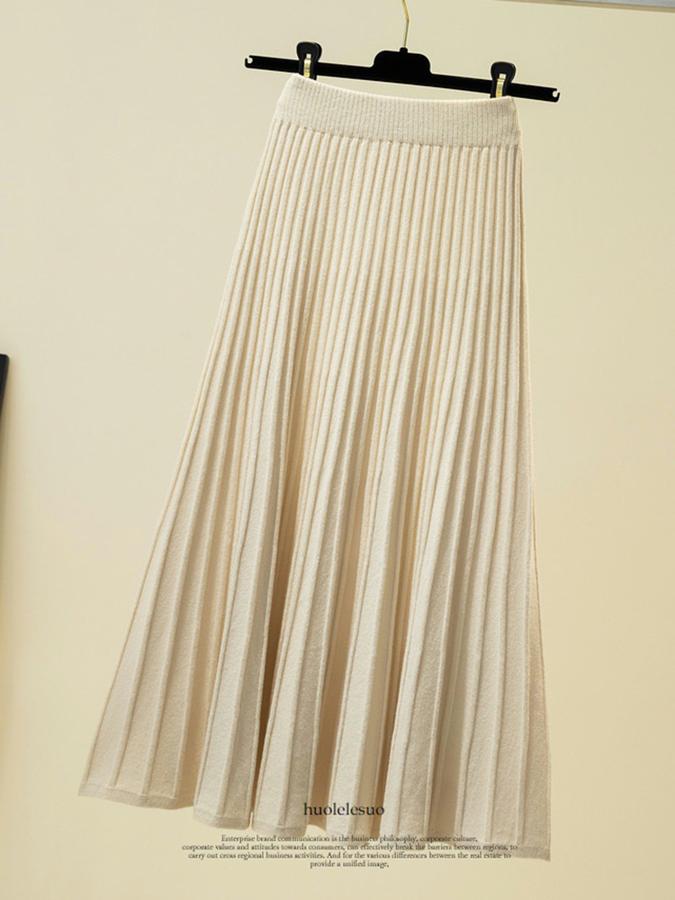 Jupes tricotées pour femmes, automne, épaisses, plissées, longues, vintage, taille haute, côtelées, unies, décontractées, streetwear 2026