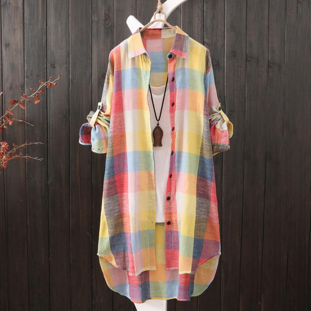 Chemise décontractée à carreaux Tartan pour femmes, chemisier à revers à manches longues, doux et respirant, haut Long à la mode, chemise ample, usage quotidien