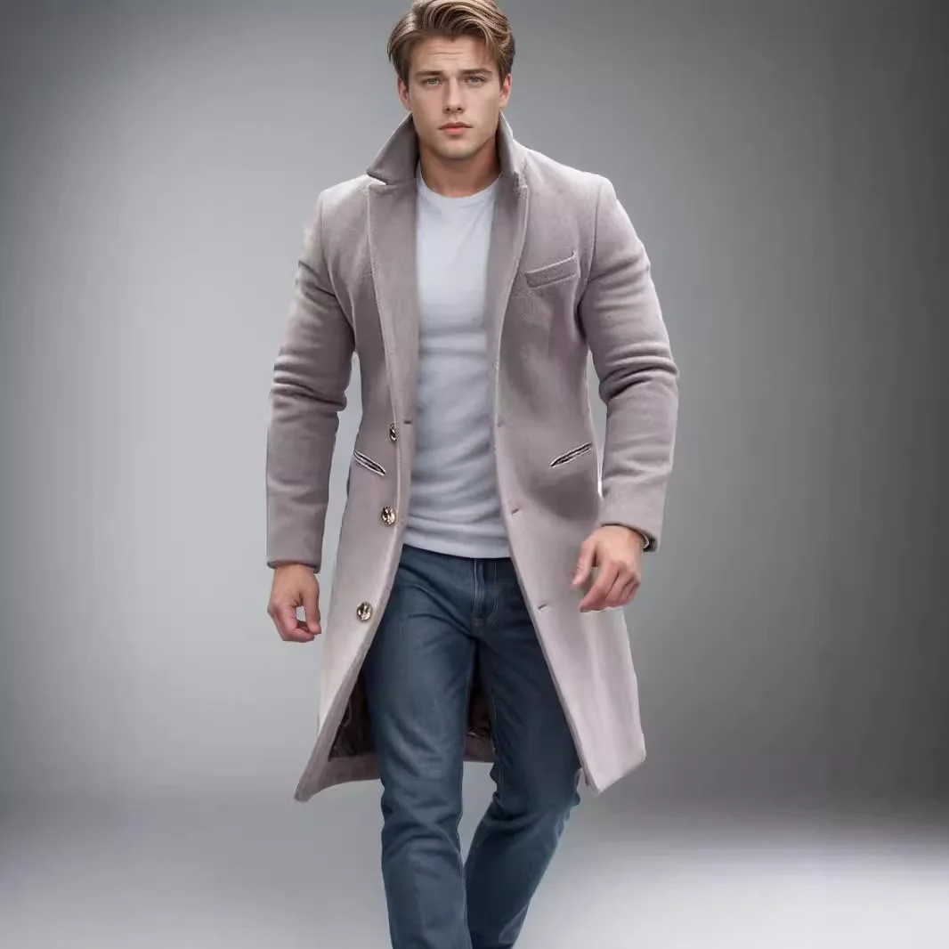 Manteau coupe-vent décontracté élégant pour hommes pour l'automne et l'hiver, bouton de couleur unie, manteau de Style mi-à-long à manches longues S-XXXL