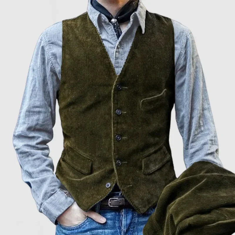 Gilets Vintage pour hommes, gilet en velours côtelé de Style britannique, manteaux décontractés, veste sans manches à simple boutonnage pour hommes, gilet formel