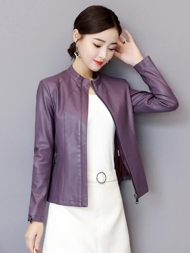 Nouveau Femmes Veste en cuir Automne Hiver Mode Col droit Manches longues Court Manteau en peau de mouton Slim Mouton Vêtements d'extérieur en cuir Femme