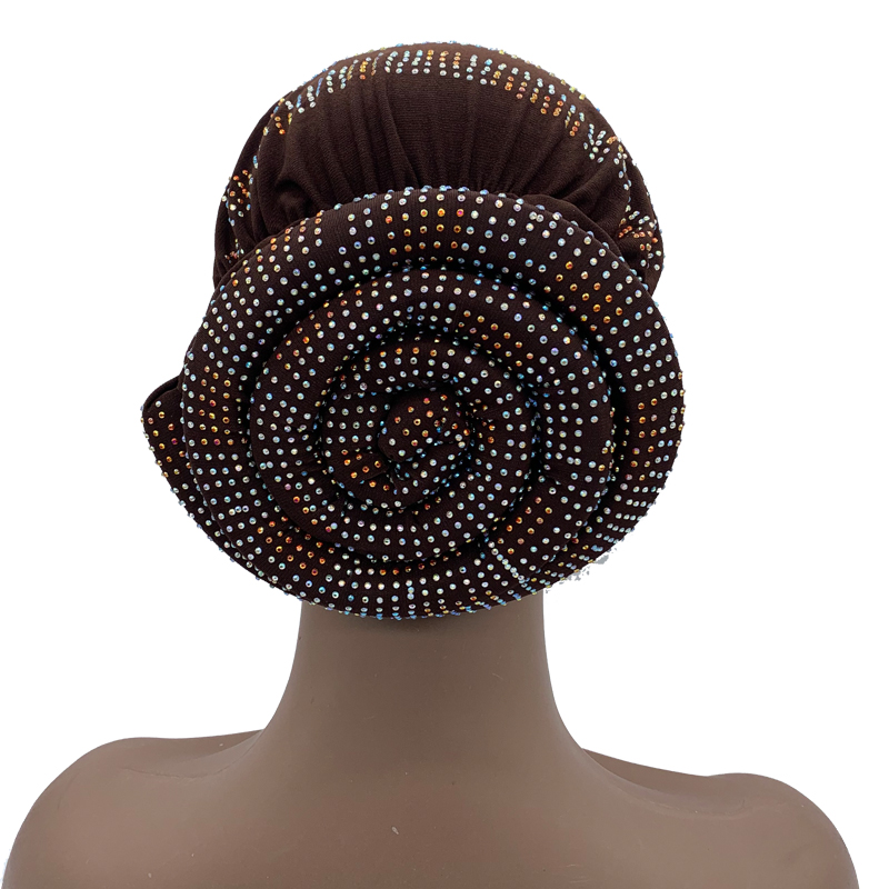 2024 nouvelles femmes plein de diamants beignet Turban casquette élastique musulman Hijab Bonnet chapeau dames bandeau Turbans africain inde casquettes