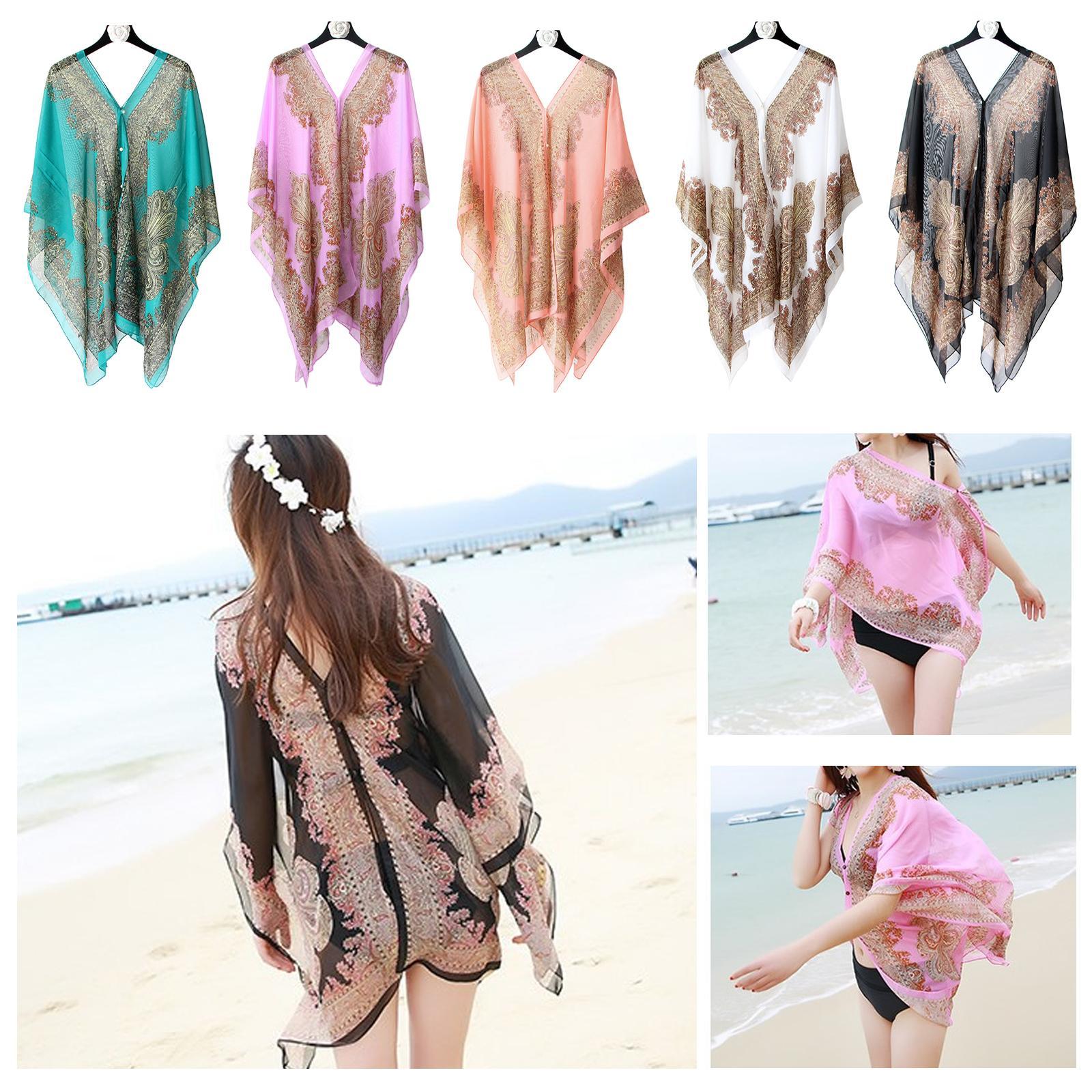 Châle de protection solaire en mousseline de soie pour femmes, vêtements de plage, bikini d'été, couverture adt, chemisier, écharpe avec boutons, mode