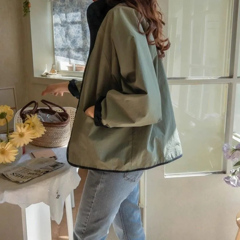 Veste femme nouvelle mode Double face porter Joker veste à carreaux femme printemps et automne nouvelle veste ample Trench court