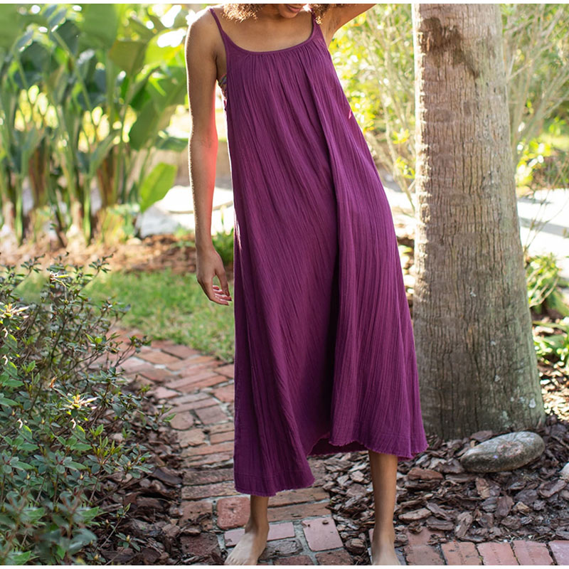 Robe longue décontractée 100% coton pour femmes, ample, couleur unie, sans manches, dos nu, Streetwear, élégante, été