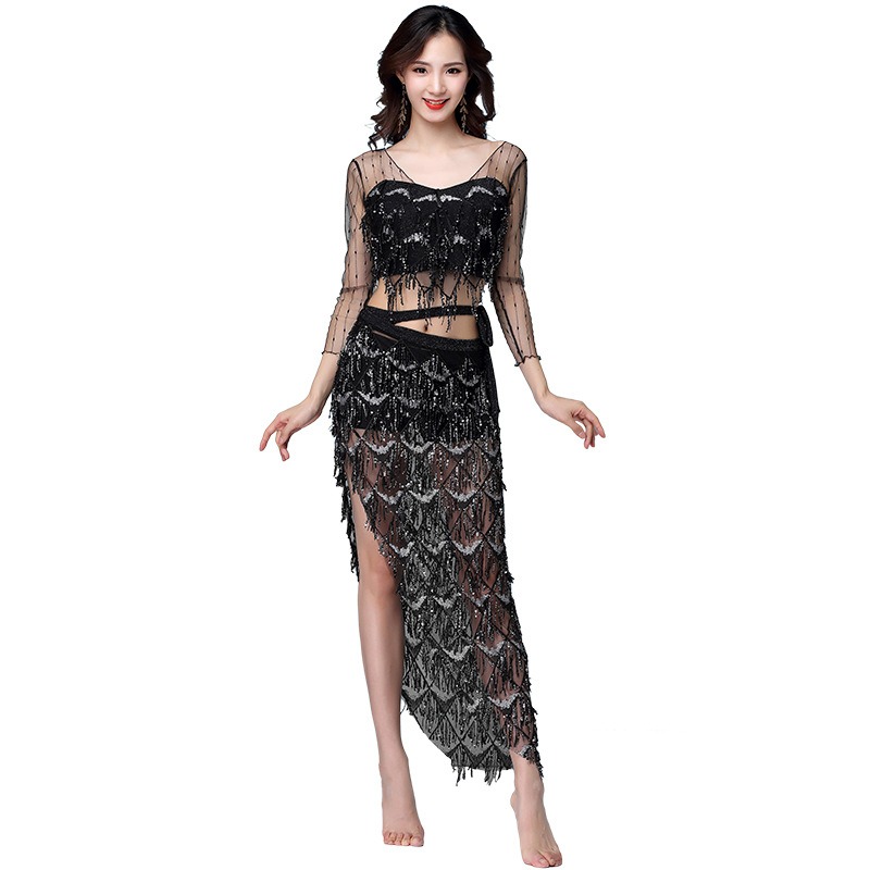 Vêtements de danse du ventre personnalisés, vêtements d'entraînement, ensemble de serviettes de hanche en maille, Costume Sexy pour femmes débutantes, Costume de danseuse du ventre