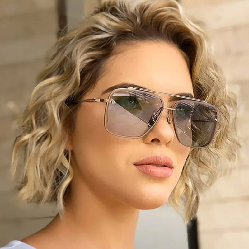 Lunettes de soleil dégradées pour hommes, grandes lunettes de soleil à monture métallique pour femmes