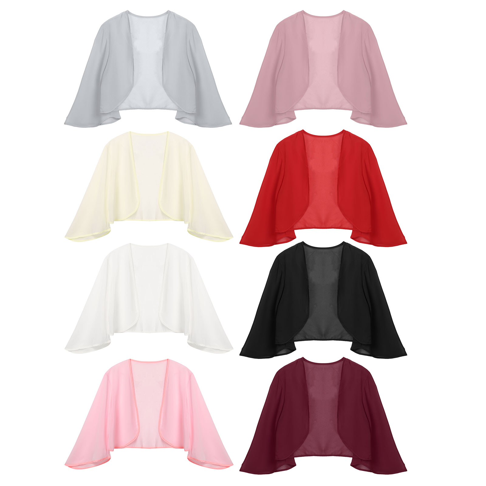Cardigan en mousseline de soie à manches 3/4 pour femme, châle long, élégant, enveloppes de mariage, haussement d'épaules pour patients, couverture de soirée, été