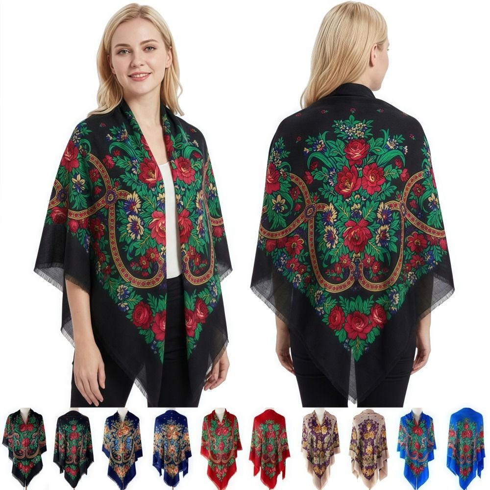 Écharpes châles pour femmes 130×130cm, foulard carré russe de luxe respirant, imprimé floral, châle ethnique fin, bandana d'été