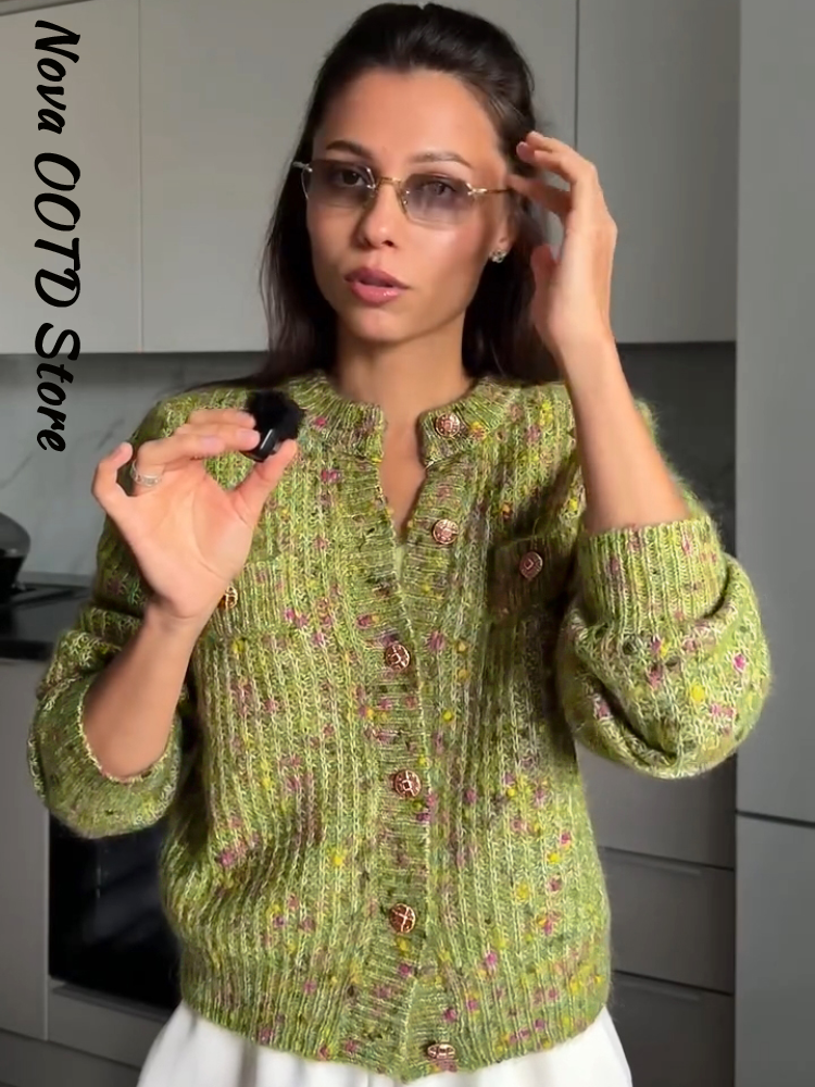 Cardigan élégant pour femmes, automne, col rond, manches longues, pull en tricot, nouveau style vintage décontracté, veste d'hiver 2026