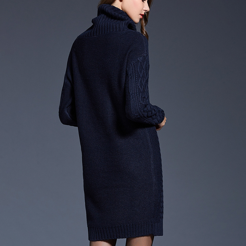 Grande taille femmes décontracté tricoté à manches longues robes d'hiver pull solide genou longueur ample gros femme sur la taille robes 4XL