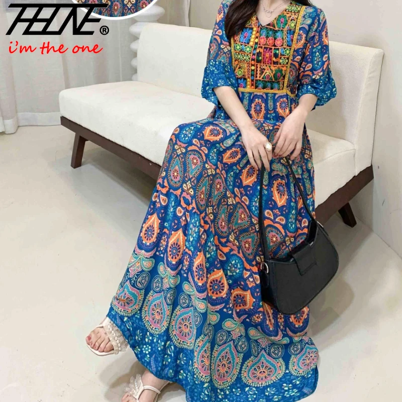 Robe indienne pour femmes été broderie Chic robes de soirée élégantes vêtements Vintage longue Maxi bal bohème Robe de plage robes