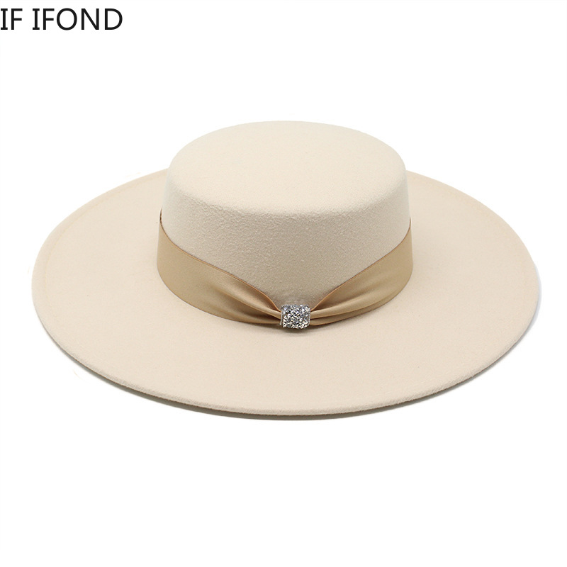 Chapeau Fedoras en Satin Feutré Blanc pour Femme, Casquette Élégante pour Banquet, Robe de Soirée Formelle, Bord de 10cm de Large, Église