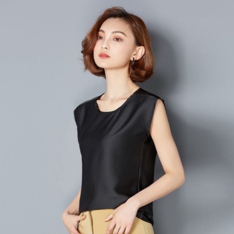 Gilet en soie Sexy pour femmes, haut sans manches, chemisier d'été de couleur unie, chemise grande taille S-4XL