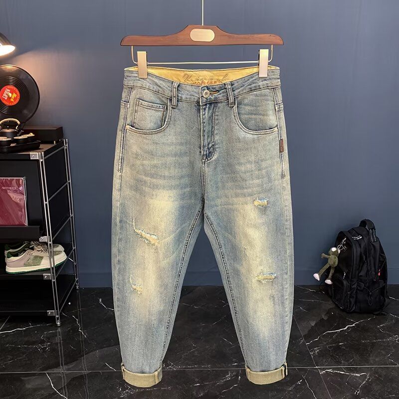 Jean pour homme 2025 printemps automne petits jeans déchirés pantalons Vintage pour hommes marque à la mode Harlan hommes vêtements vêtements de rue