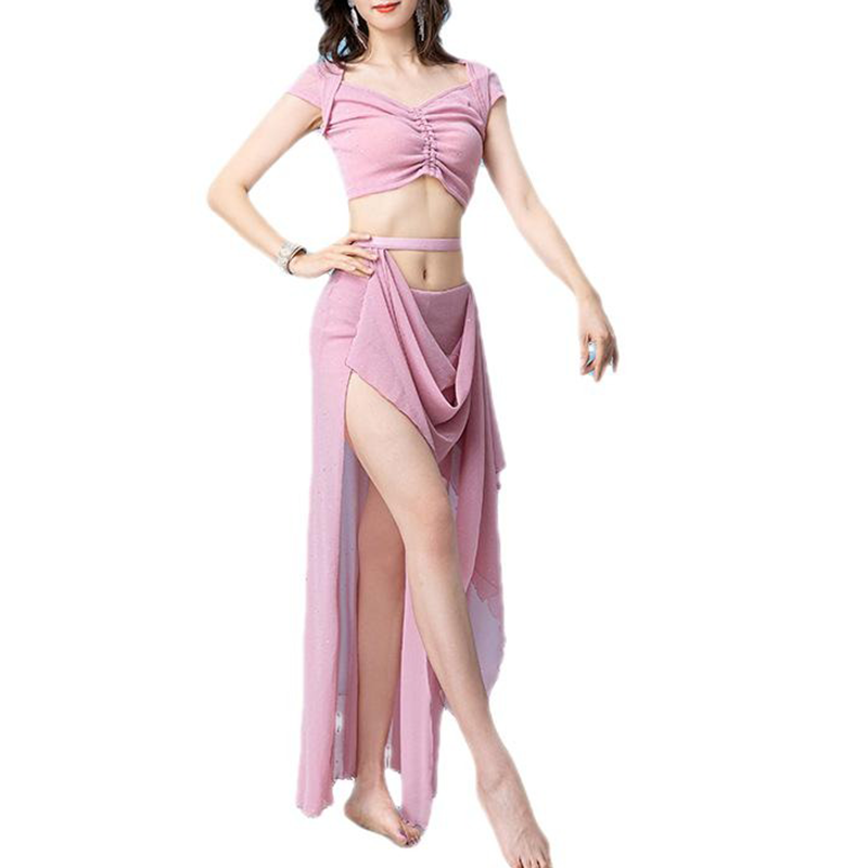 Ensemble haut et jupe fendue pour la danse du ventre pour femmes, vêtements d'entraînement élégants pour adultes, vêtements de danse du ventre trempés, tenue de spectacle, financièrement