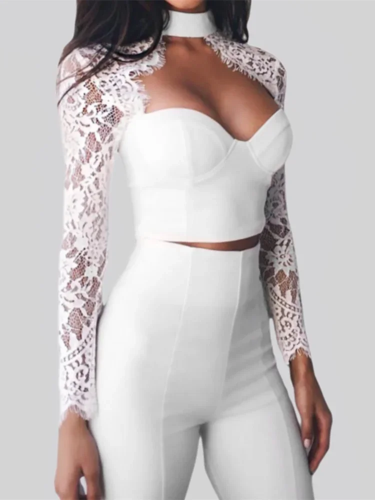 Chemisier en dentelle à manches longues pour femmes, corset découpé, chemises vintage, décontracté, élégant, sexy, printemps, été