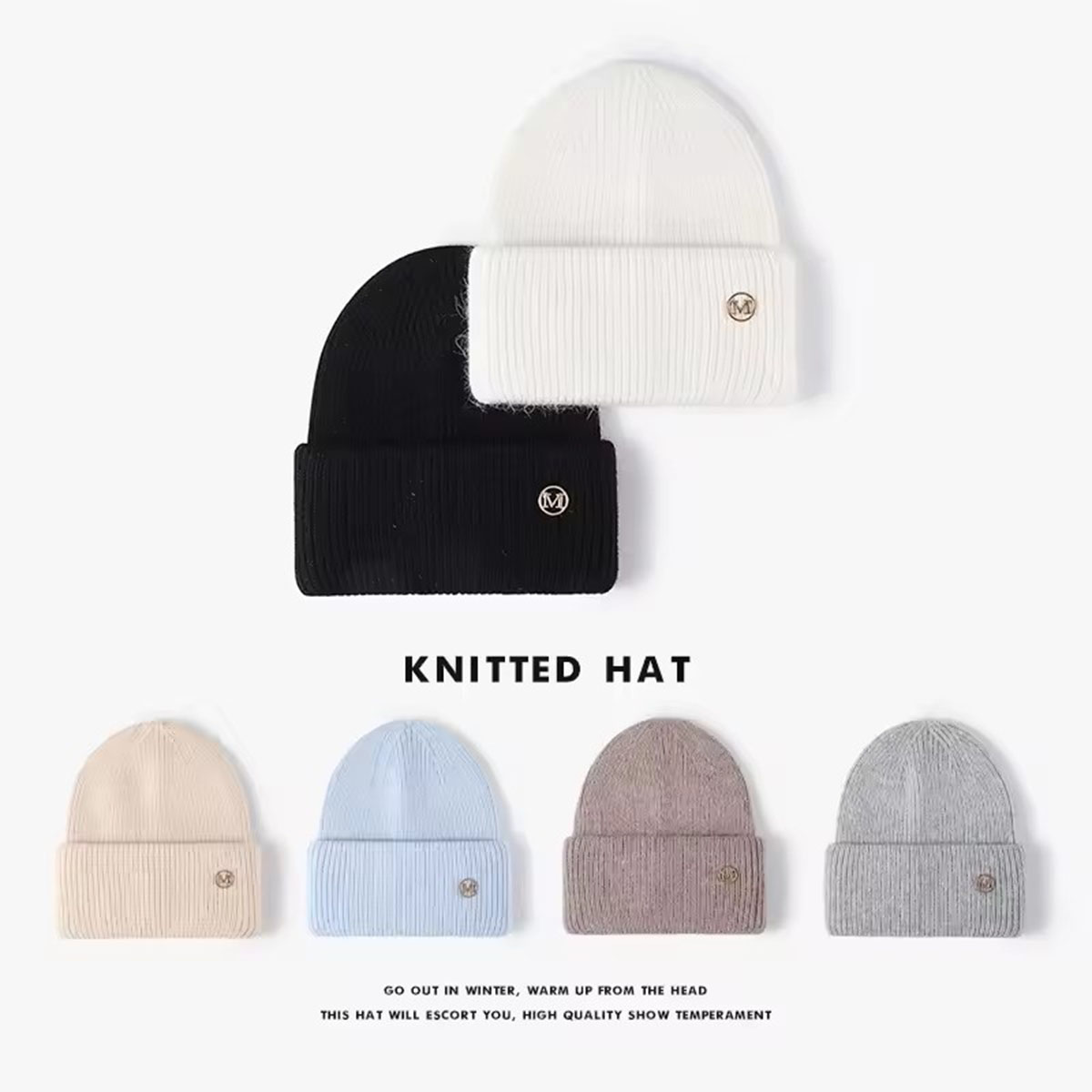 Chapeaux d'hiver pour femmes, bonnet en tricot doux, fourrure de lapin chaude, mignon, couleur unie, casquette ample, décontracté, mode extérieure, solide, couverture de tête pour adulte