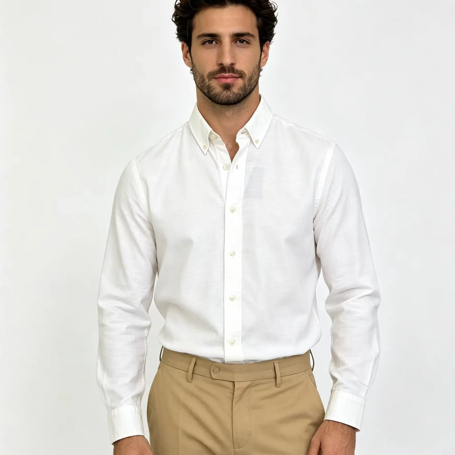Chemise à manches longues pour homme et femme, en lin, style old money unisexe, couleur unie, broderie design, chemise longue.