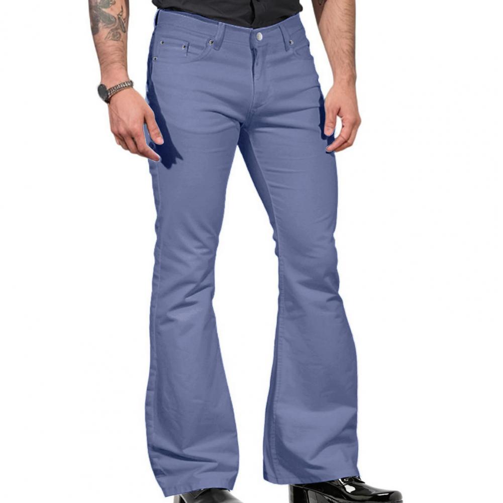 Jean Vintage pour hommes, pantalon Imitation denim, pantalon évasé à la mode, couleur unie, extensible, coupe cintrée, taille moyenne, bas de cloche