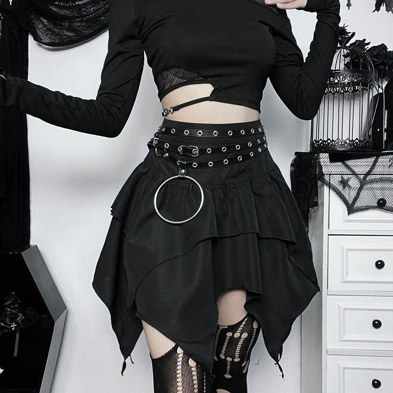 Mini-jupe courte froncée à volants pour femmes, jupes irrégulières punk gothiques, robe de proximité solide, mode d'été sexy, nouveau