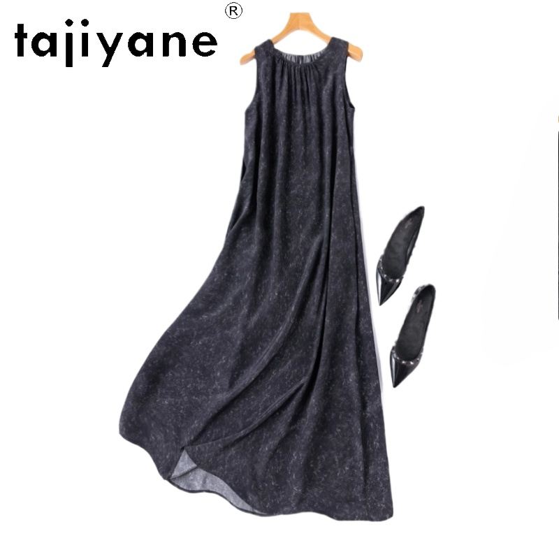 TAJIYANE 100% robe en soie de mûrier femme été 2025 élégant longue débardeur robes vacances robes lâches dames vêtements robes