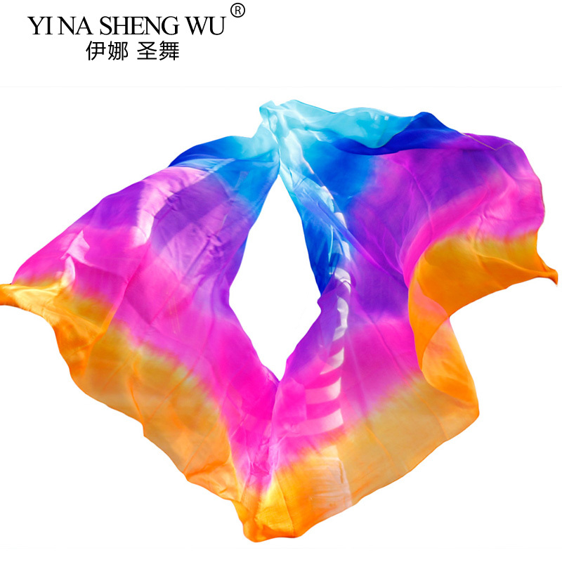 Voiles de danse du ventre en soie, Texture légère, 100% vraie soie, mélange de couleurs, accessoires de spectacle de danse personnalisés