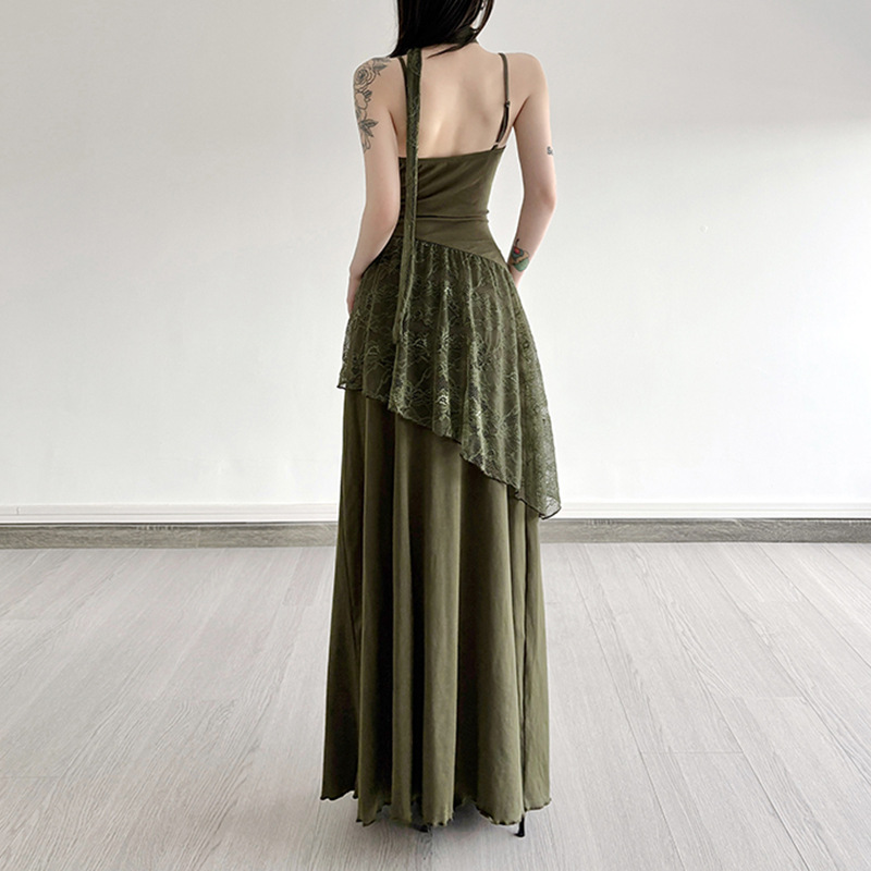 Robe Vintage Style Forêt en Dentelle Patchwork pour Femme, Transparente, à Bretelles, Taille Cintrée, Douce, Mode Coréenne