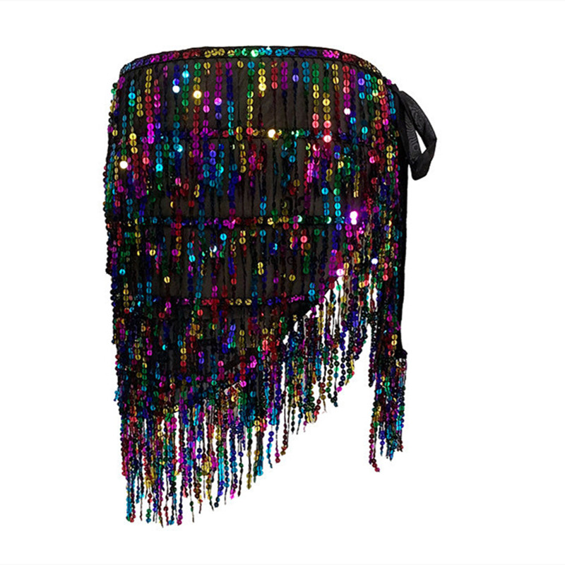 Danse du ventre hanche écharpe paillettes gland jupe ceinture portefeuille brillant Rave Costume pour femmes fille frange Oriental arabe Bollywood tenue