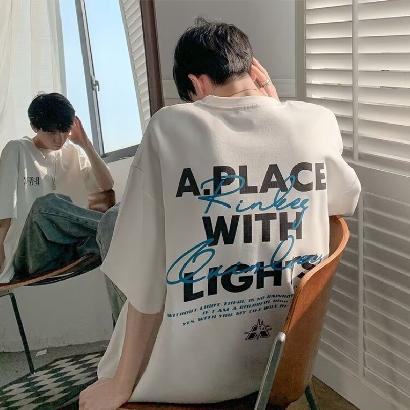 [Taille M-8XL] T-shirt homme lettre impression mode T-shirt Extra Large manches moyennes T-shirt jeunesse