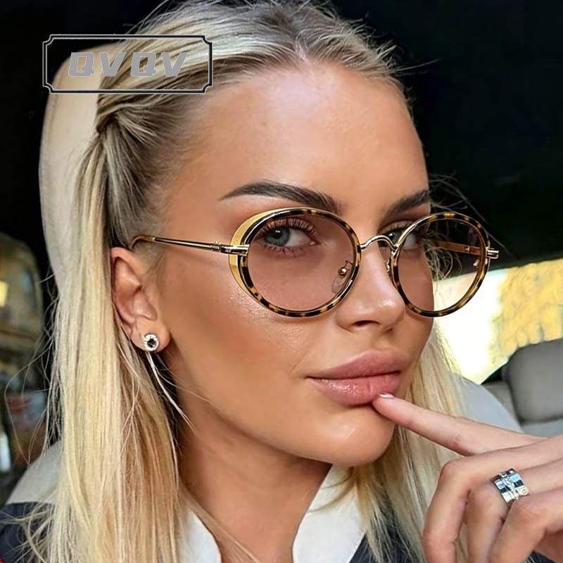 Lunettes de soleil ovales style coréen Hip Hop Punk pour femmes et hommes, mode luxe, motif léopard, couleur champagne, rétro, pour la conduite en extérieur