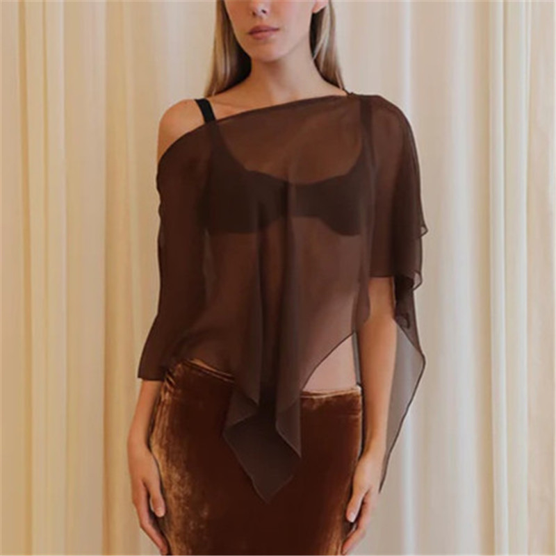 Poncho transparent pour femmes, châle asymétrique en maille, enveloppe transparente en mousseline, cape de soirée, couvre-robe de mariage