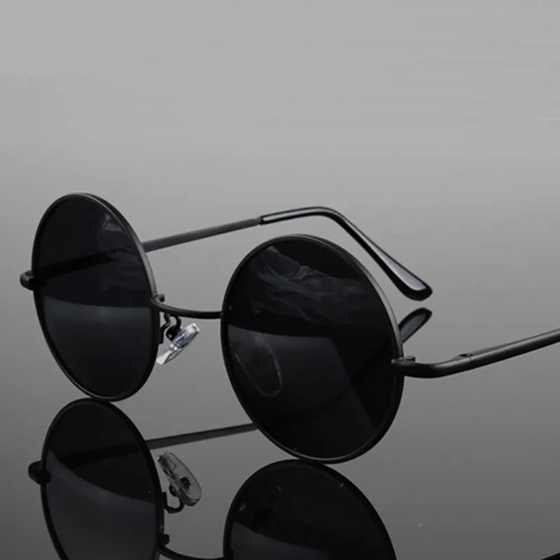 Lunettes de soleil rondes rétro vintage pour hommes, lunettes de soleil de marque pour femmes, monture en métal alliage, verres noirs, lunettes de conduite UV400