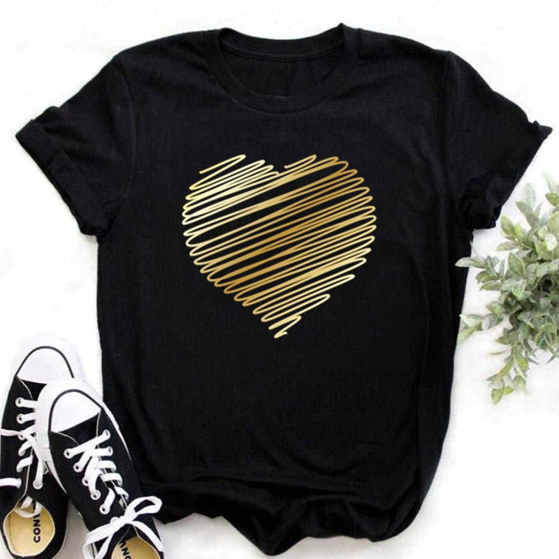 Coton 100% femmes lettres d'amour Simple tendance mignon mode col rond T-shirt à manches courtes Blouse t-shirts hauts t-shirts graphiques