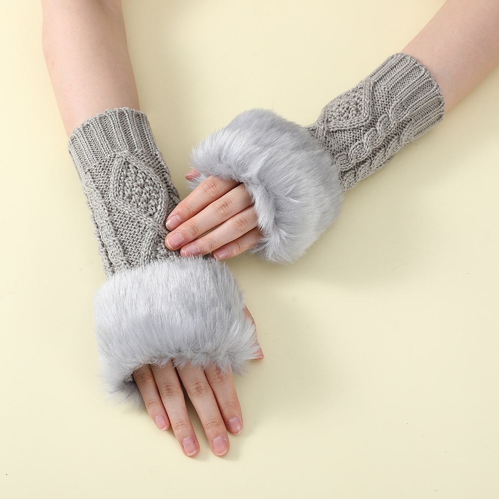 Gants à manches chaudes en fourrure pour femmes, automne hiver, fausse fourrure de lapin, sans doigts, tricotés élastiques, mitaines en chanvre, accessoires pour vêtements