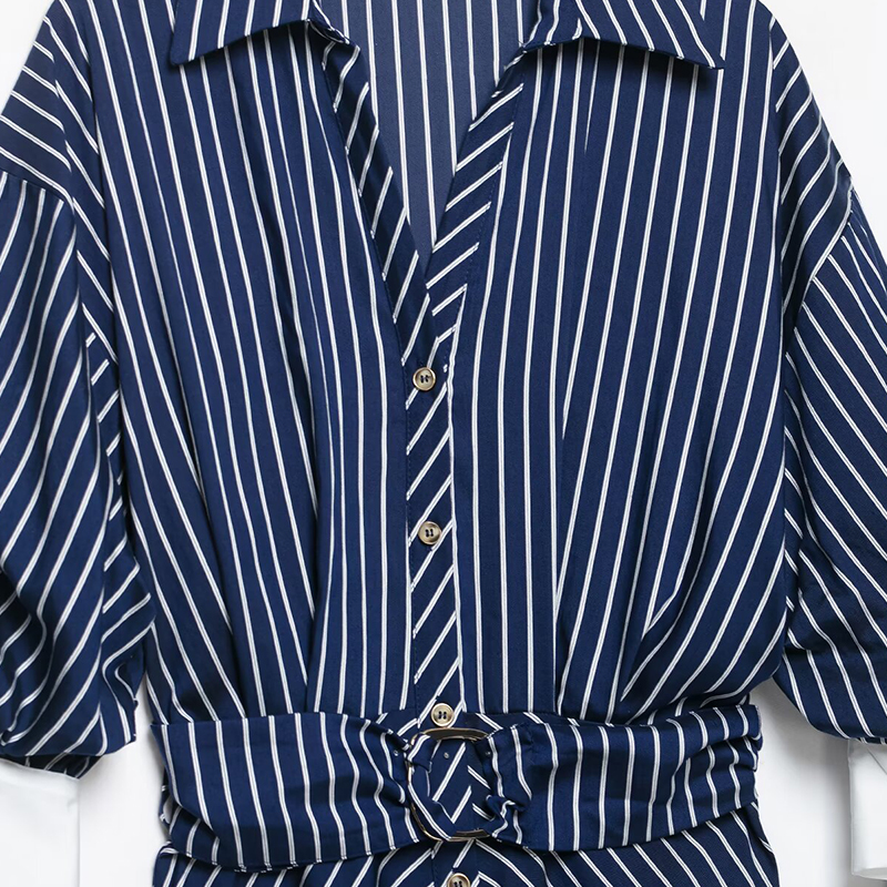 Robes pour femmes avec ceinture, élégantes, à rayures, décontractées, amples, chic, longueur midi, 2026 zanban, chemises-robe à manches longues