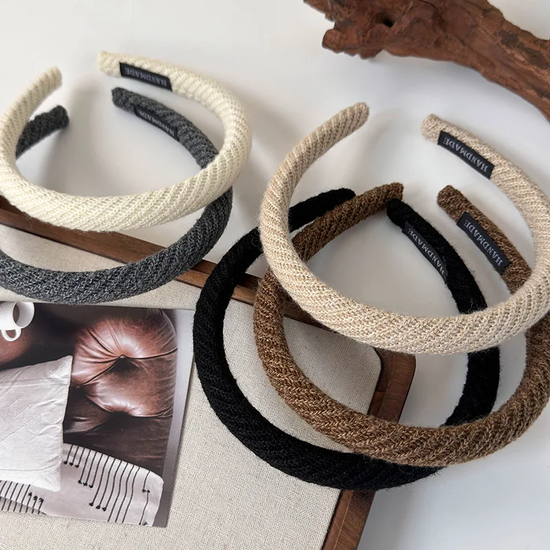 Automne/printemps nouveau laine tricot sergé bandeau pour femme fille rétro élégant cheveux cerceau bandeau dame mode cheveux accessoires