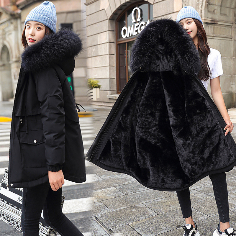 Manteaux Parkas à capuche pour femmes, vestes mi-longue surdimensionnées, col en fourrure solide, fermeture éclair, cordon de serrage, ample, élégant, décontracté, automne hiver 2025