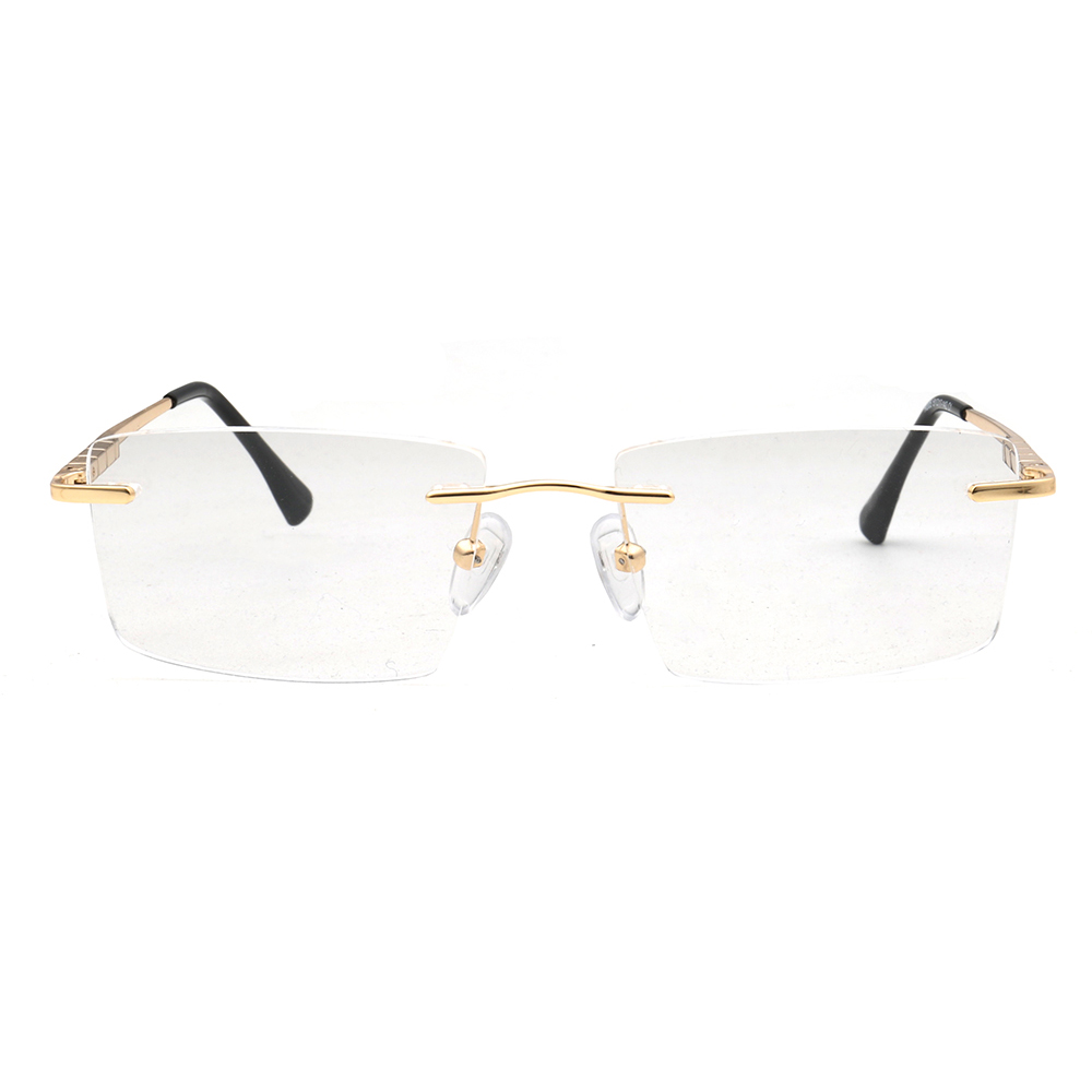 Montures de lunettes rectangulaires sans monture pour hommes, lunettes optiques carrées en métal d'affaires, lunettes légères, or, argent, noir