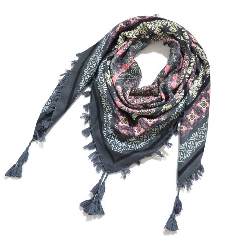 Écharpe bohème pour femme, châle enveloppant d'hiver, rétro, pompon Floral, grande écharpe carrée, Foulard en coton