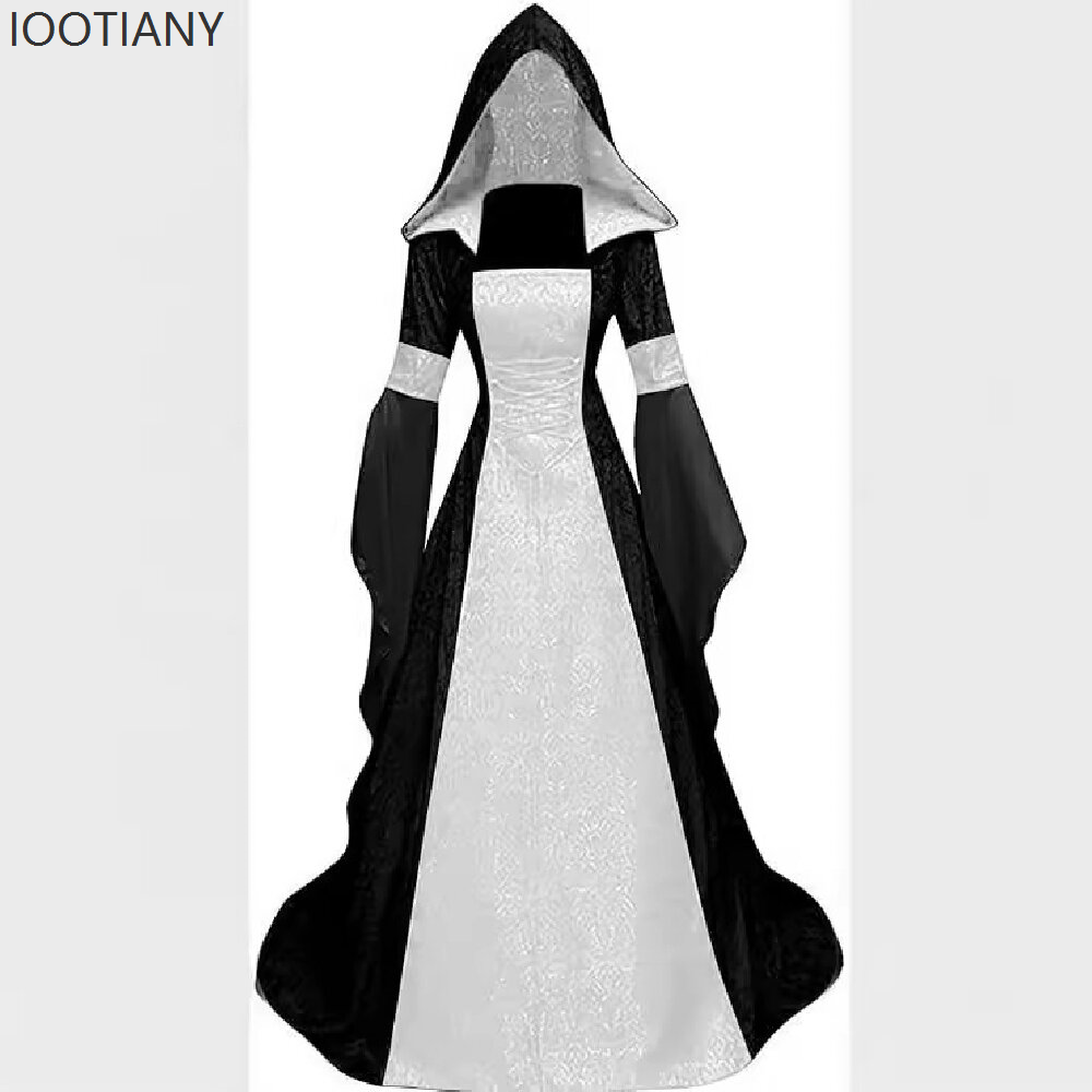 Robe de cosplay gothique médiévale à capuche, brodée rétro, style Renaissance, pour scène de mariage, Halloween, tenue de cosplay, costumes