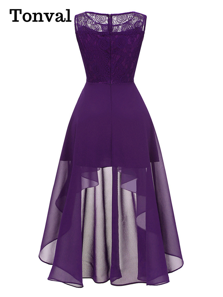 Tonval-Robe de Soirée Élégante en Dentelle pour Femme, Tenue en Mousseline de Soie, Ourlet Haut Bas, Maxi, Col Rond, Été, Vintage