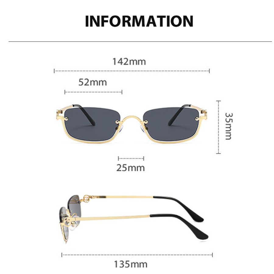 Lunettes de soleil rectangulaires noires pour femmes, Sexy, petite monture carrée en métal, marque de luxe de styliste, demi-monture