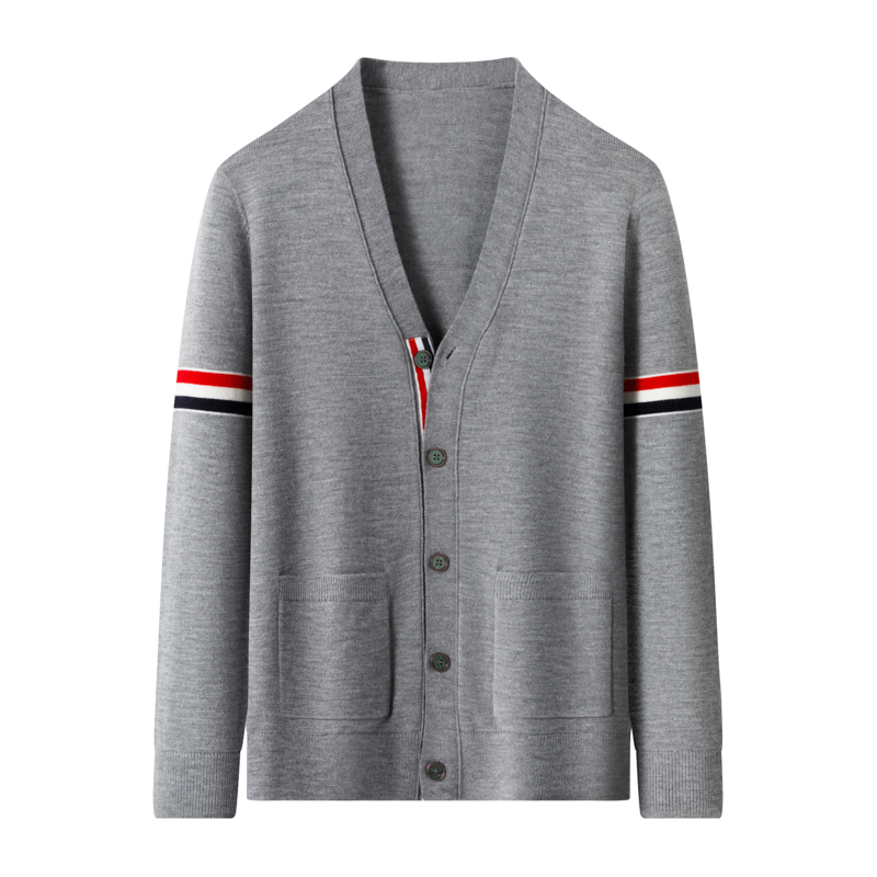 Haut de gamme marque tricot cardigan hommes printemps automne nouveau classique collage rayures tendance Pocket Design luxe coréen Casual pull manteau