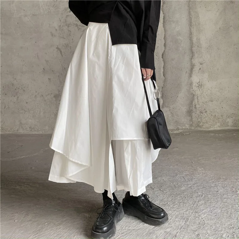 Femmes jupes noires japonais gothique irrégulière taille haute jupe plissée pantalon pour femmes Vintage Cargo jupes femmes vêtements dames