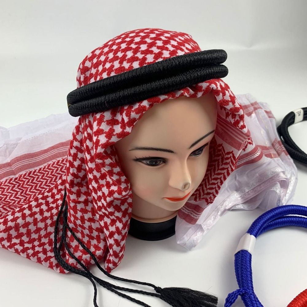 1 pièce Égal Shemagh noir pour homme, accessoire de tête islamique, style saoudien, arabe, Dubaï, avec cordon, pour le désert
